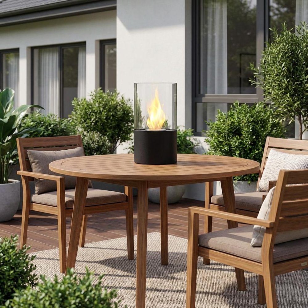 12" Black And Clear Metal And Glass BioEthanol Portable Tabletop Firepit