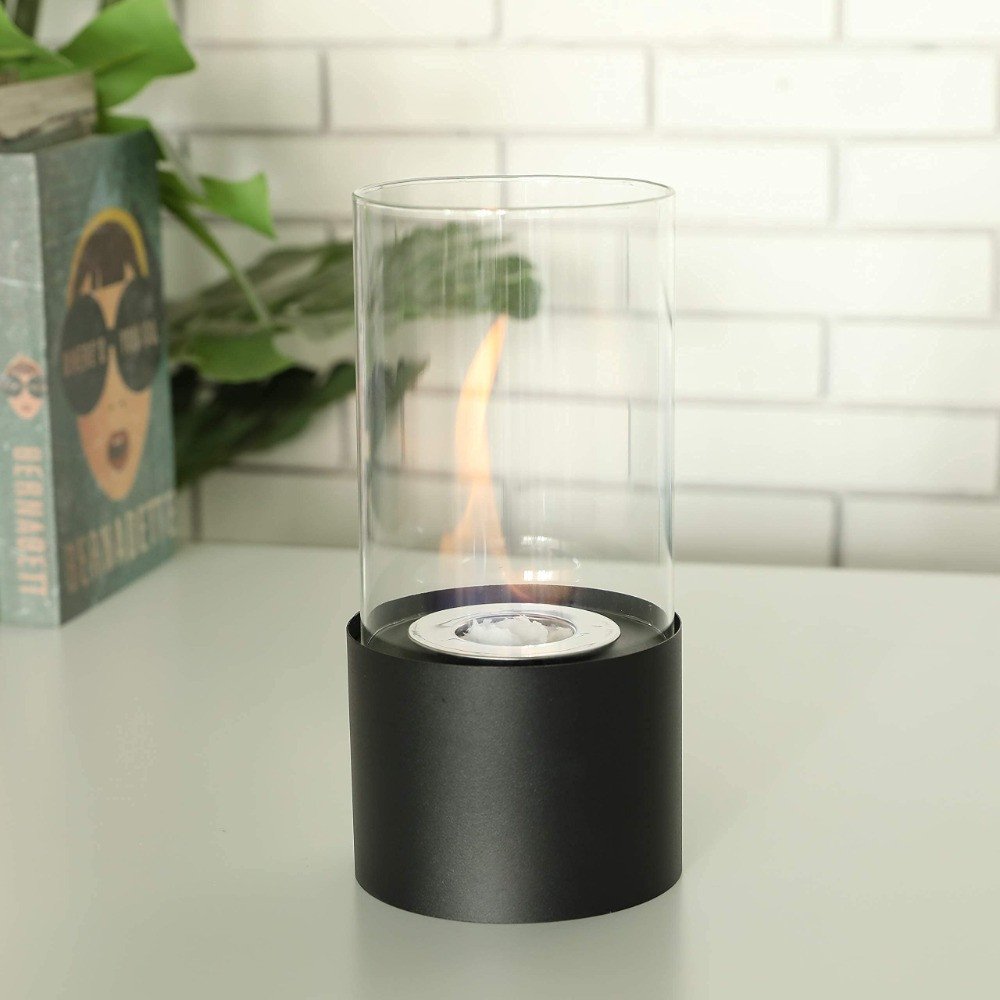 12" Black And Clear Metal And Glass BioEthanol Portable Tabletop Firepit