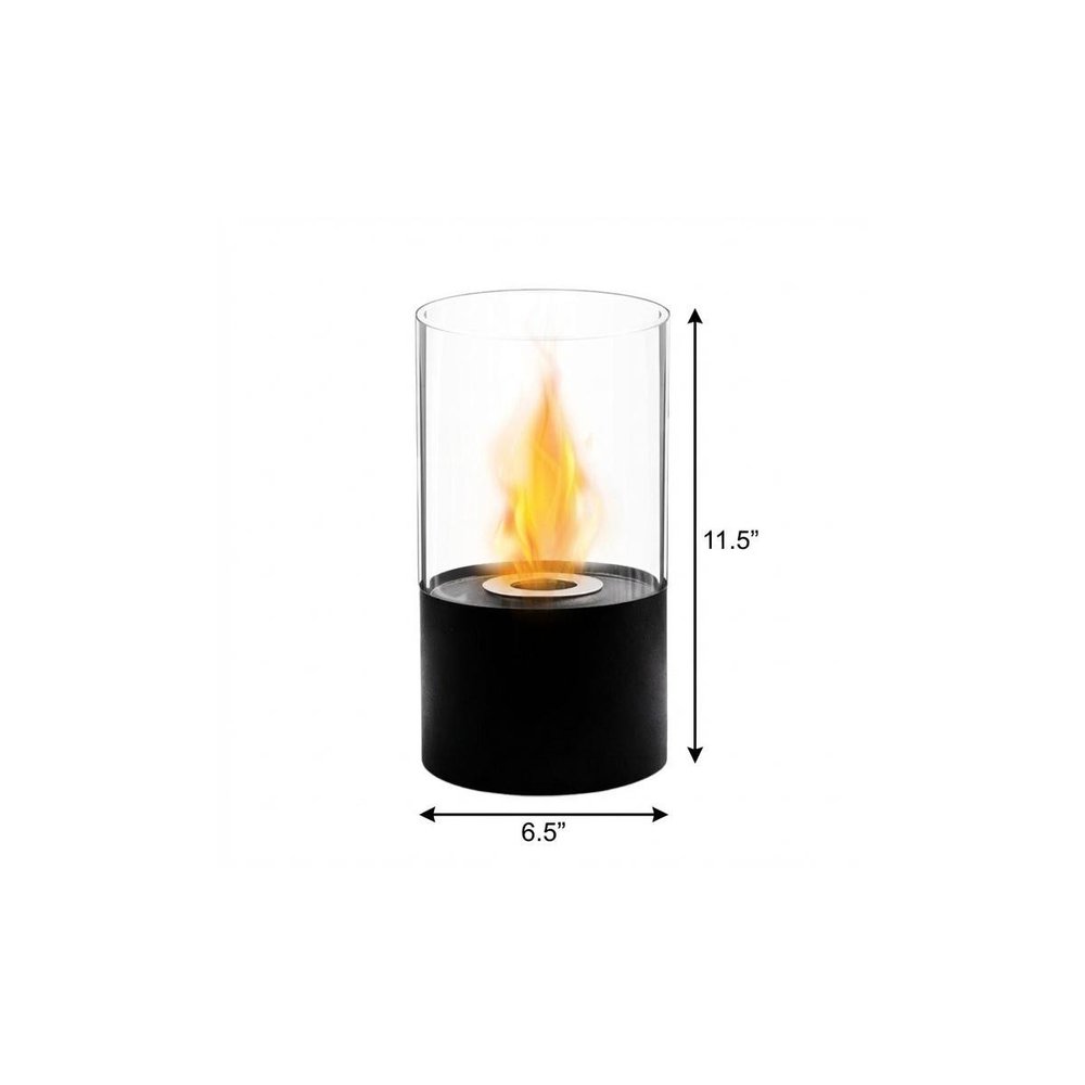12" Black And Clear Metal And Glass BioEthanol Portable Tabletop Firepit