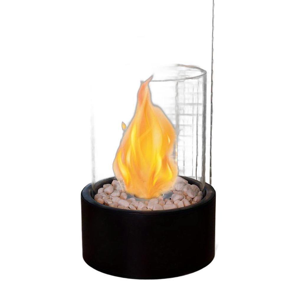 11" Black And Clear Metal And Glass BioEthanol Portable Tabletop Firepit