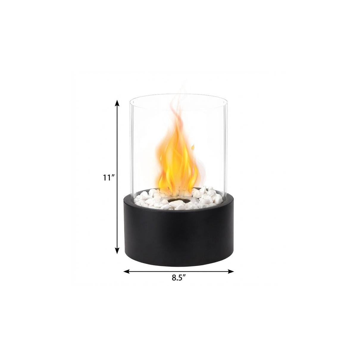 11" Black And Clear Metal And Glass BioEthanol Portable Tabletop Firepit