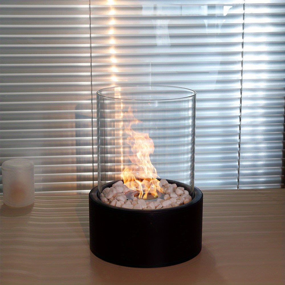 11" Black And Clear Metal And Glass BioEthanol Portable Tabletop Firepit