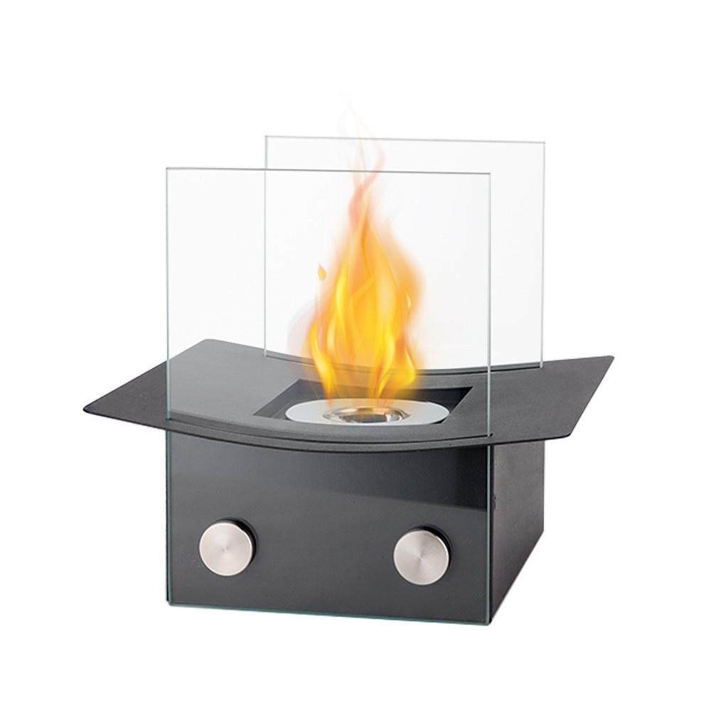 8" Black And Clear Metal And Glass BioEthanol Portable Tabletop Firepit