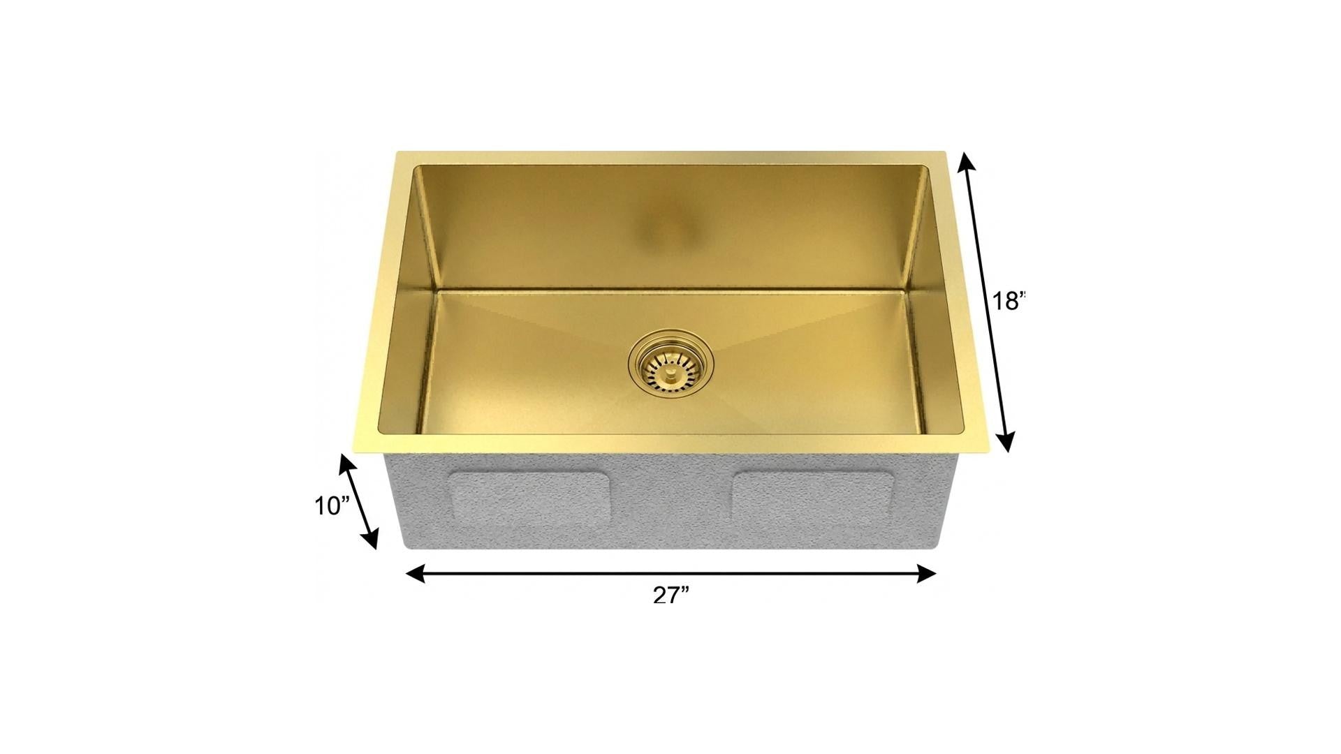 10" X 27" Gold Stainless Steel Undermount Kitchen Sink
