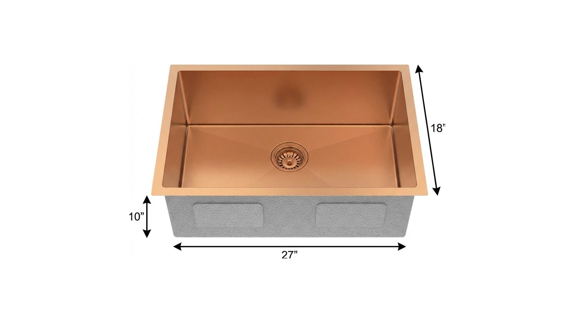 10" X 27" Rose Gold Stainless Steel Undermount Kitchen Sink