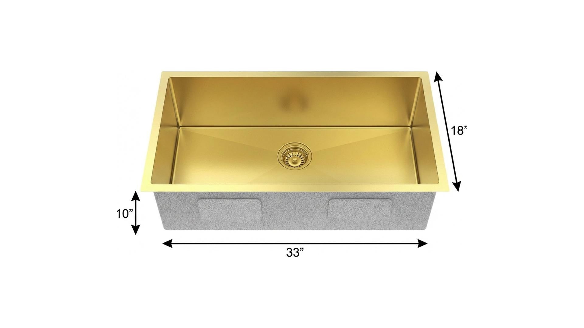 10" X 33" Gold Stainless Steel Undermount Kitchen Sink