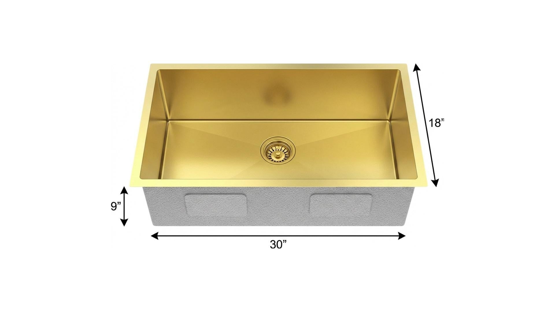 9" X 30" Gold Stainless Steel Undermount Kitchen Sink