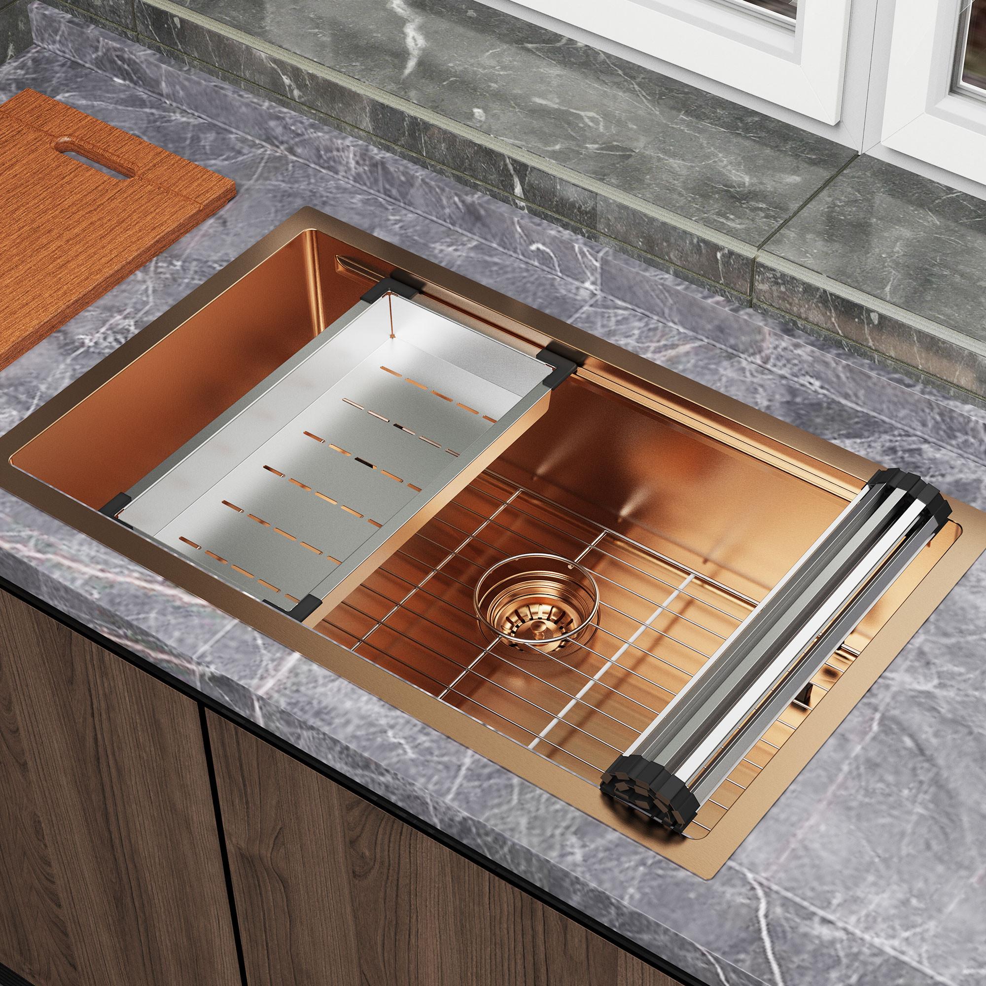 9" X 30" Gold Stainless Steel Undermount Kitchen Sink