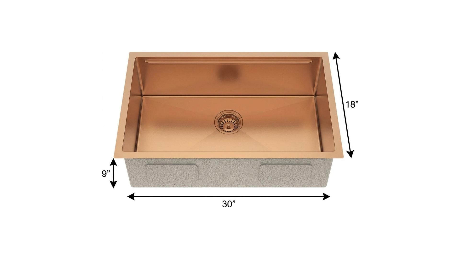 9" X 30" Gold Stainless Steel Undermount Kitchen Sink
