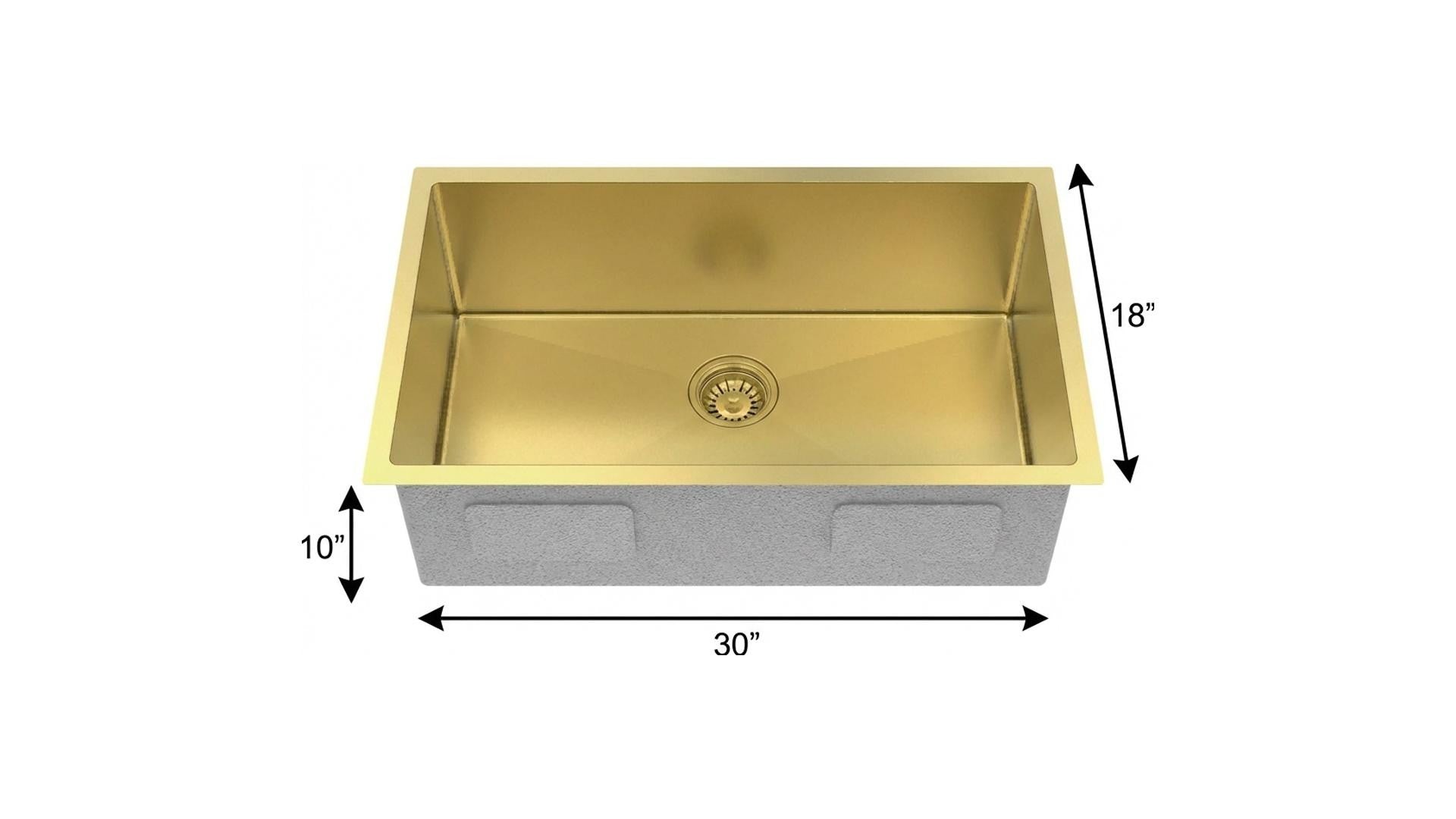 10" X 30" Gold Stainless Steel Undermount Kitchen Sink
