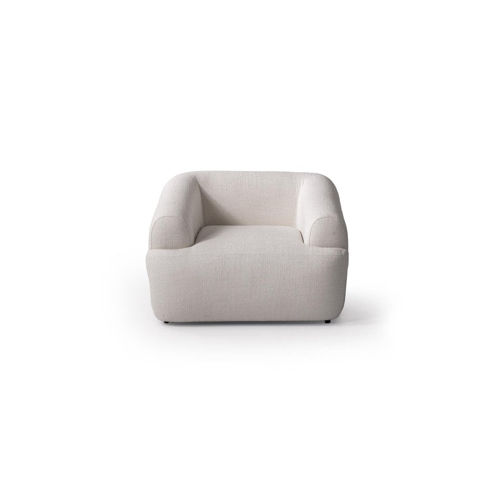42" White Boucle Arm Chair With Lumbar Pillow