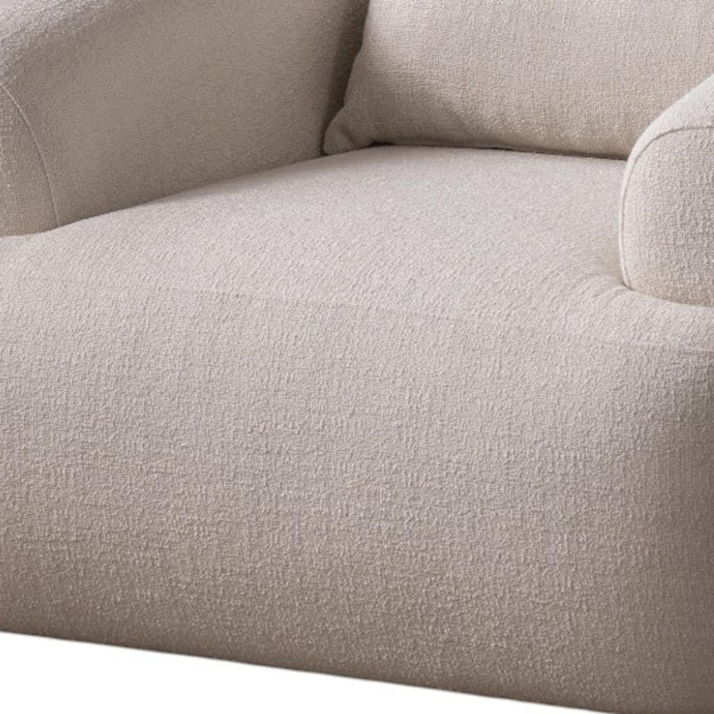 42" White Boucle Arm Chair With Lumbar Pillow