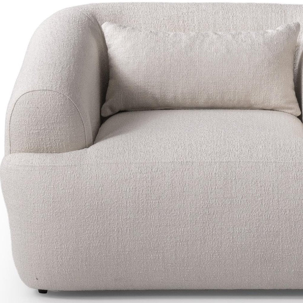 42" White Boucle Arm Chair With Lumbar Pillow