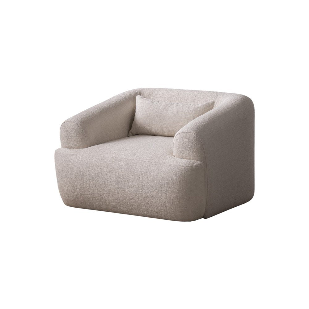 42" White Boucle Arm Chair With Lumbar Pillow