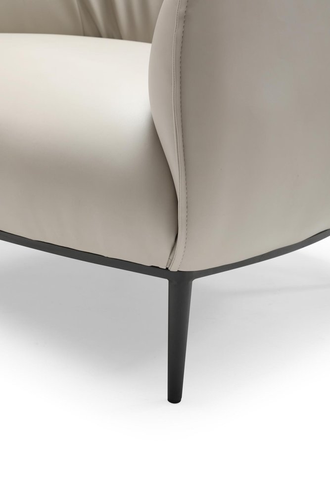 32" Light Gray and Black Faux Leather and Steel Arm Chair