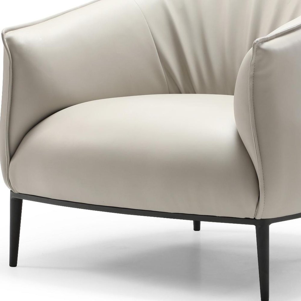 32" Light Gray and Black Faux Leather and Steel Arm Chair
