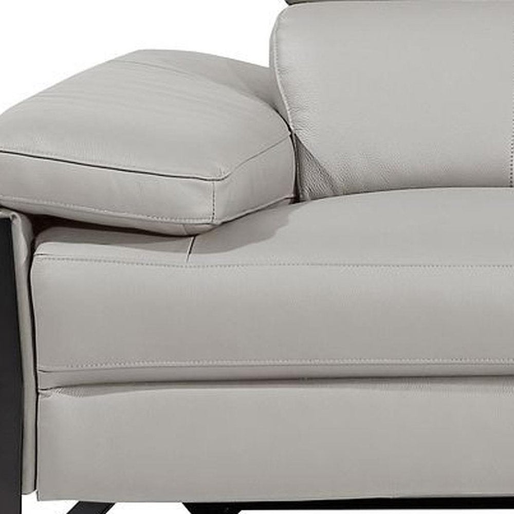 103" Dark Gray Top Grain Leather Reclining Metal USB Sofa