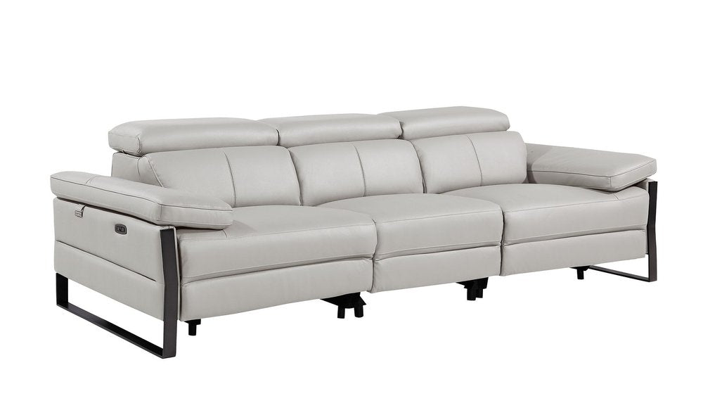 103" Dark Gray Top Grain Leather Reclining Metal USB Sofa