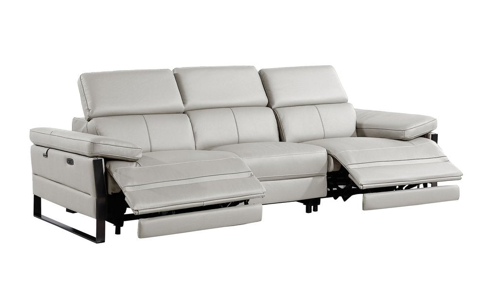 103" Dark Gray Top Grain Leather Reclining Metal USB Sofa