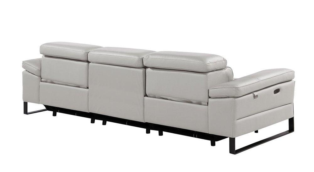 103" Dark Gray Top Grain Leather Reclining Metal USB Sofa