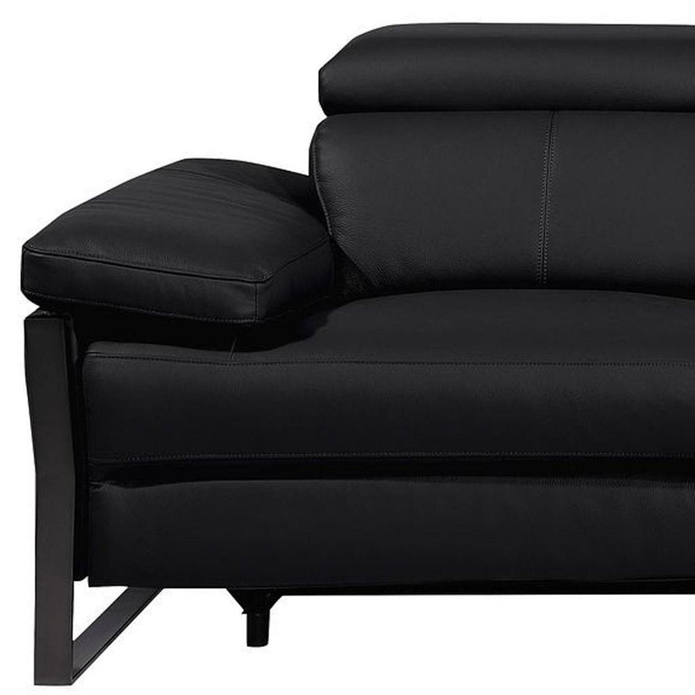 103" Dark Gray Top Grain Leather Reclining Metal USB Sofa