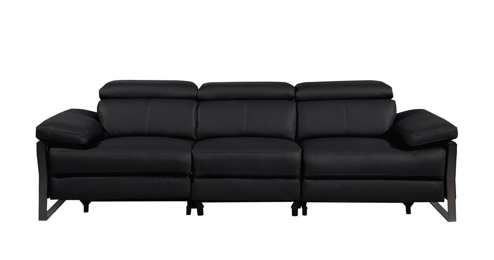 103" Dark Gray Top Grain Leather Reclining Metal USB Sofa