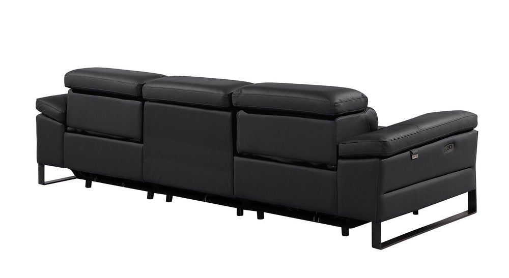 103" Dark Gray Top Grain Leather Reclining Metal USB Sofa