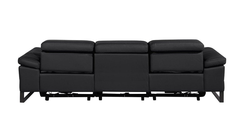 103" Dark Gray Top Grain Leather Reclining Metal USB Sofa