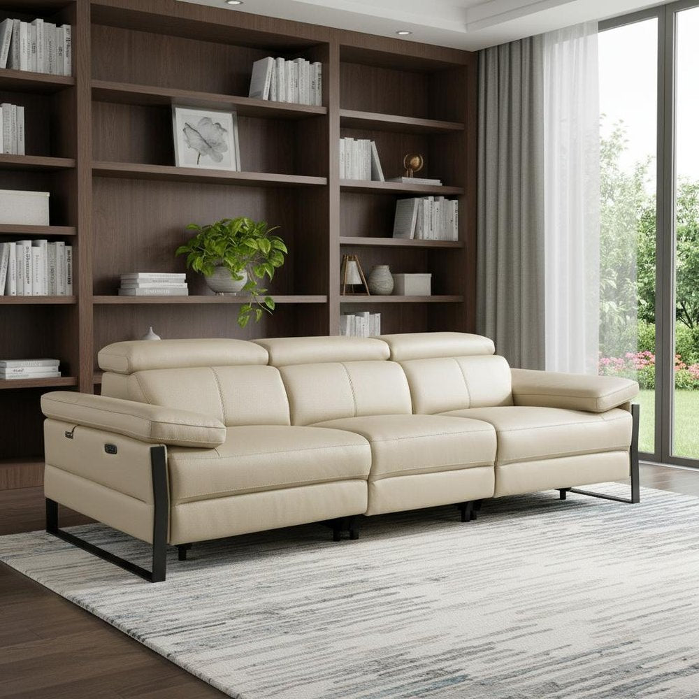 103" Dark Gray Top Grain Leather Reclining Metal USB Sofa