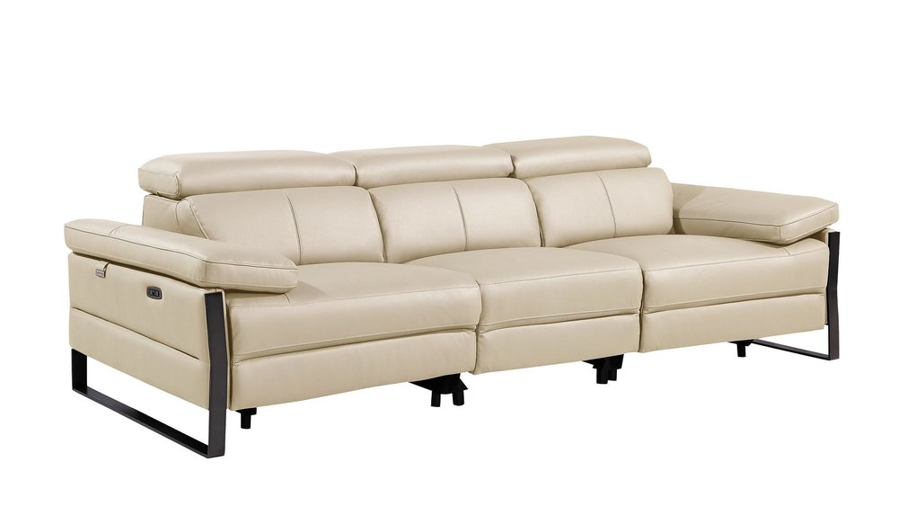 103" Dark Gray Top Grain Leather Reclining Metal USB Sofa