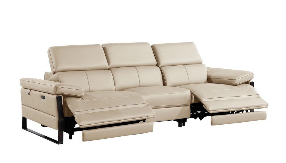 103" Dark Gray Top Grain Leather Reclining Metal USB Sofa