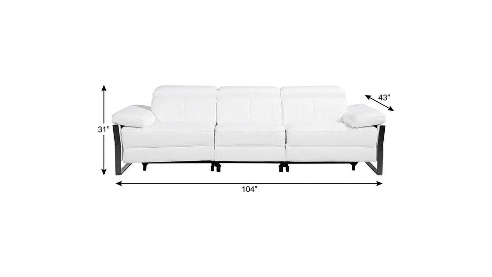 103" Dark Gray Top Grain Leather Reclining Metal USB Sofa