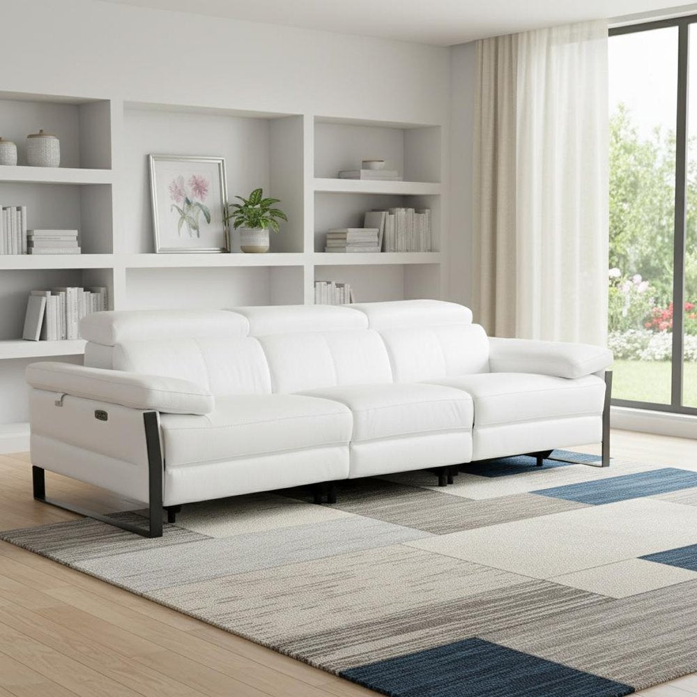 103" Dark Gray Top Grain Leather Reclining Metal USB Sofa