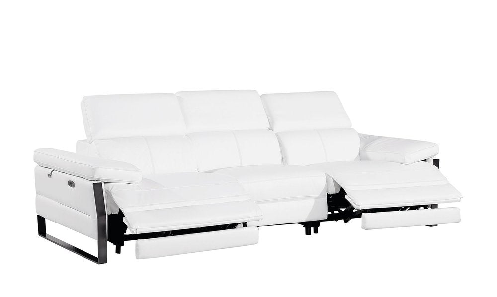 103" Dark Gray Top Grain Leather Reclining Metal USB Sofa