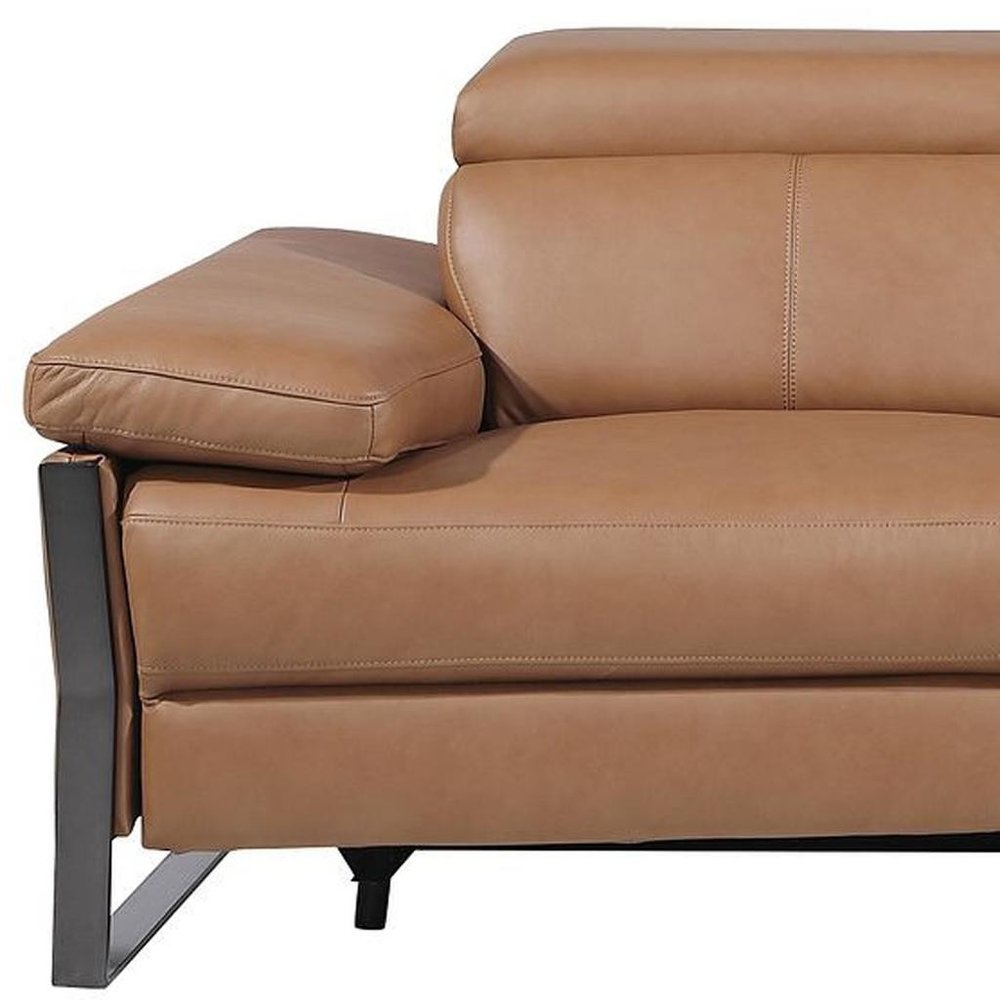 103" Dark Gray Top Grain Leather Reclining Metal USB Sofa