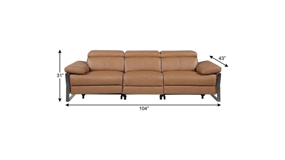 103" Dark Gray Top Grain Leather Reclining Metal USB Sofa
