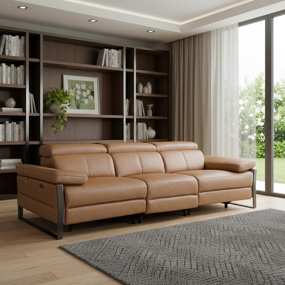103" Dark Gray Top Grain Leather Reclining Metal USB Sofa