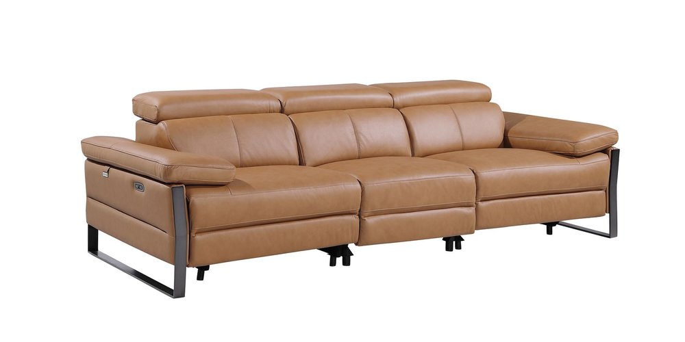 103" Dark Gray Top Grain Leather Reclining Metal USB Sofa