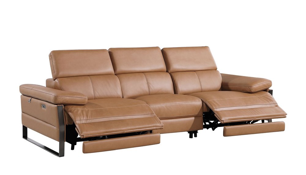 103" Dark Gray Top Grain Leather Reclining Metal USB Sofa