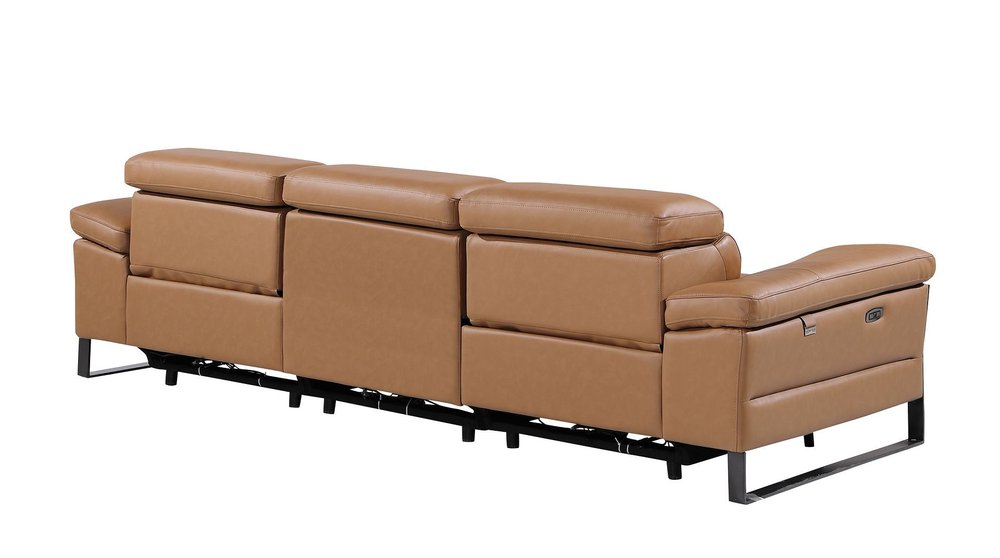 103" Dark Gray Top Grain Leather Reclining Metal USB Sofa