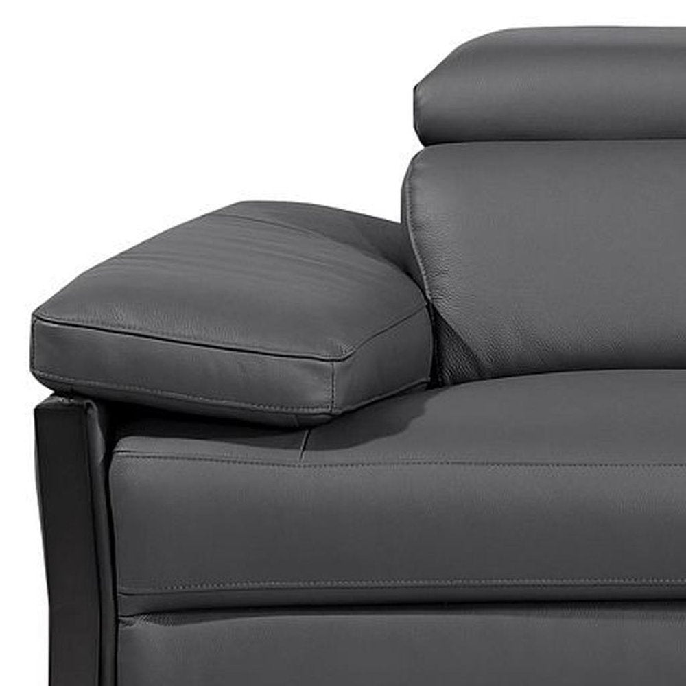 103" Dark Gray Top Grain Leather Reclining Metal USB Sofa