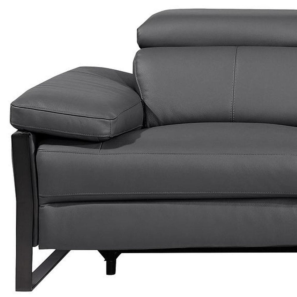 103" Dark Gray Top Grain Leather Reclining Metal USB Sofa