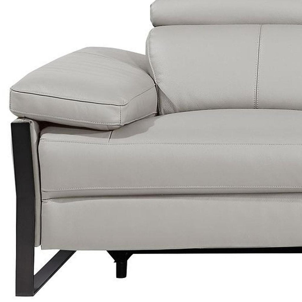 103" Dark Gray Top Grain Leather Reclining Metal USB Sofa