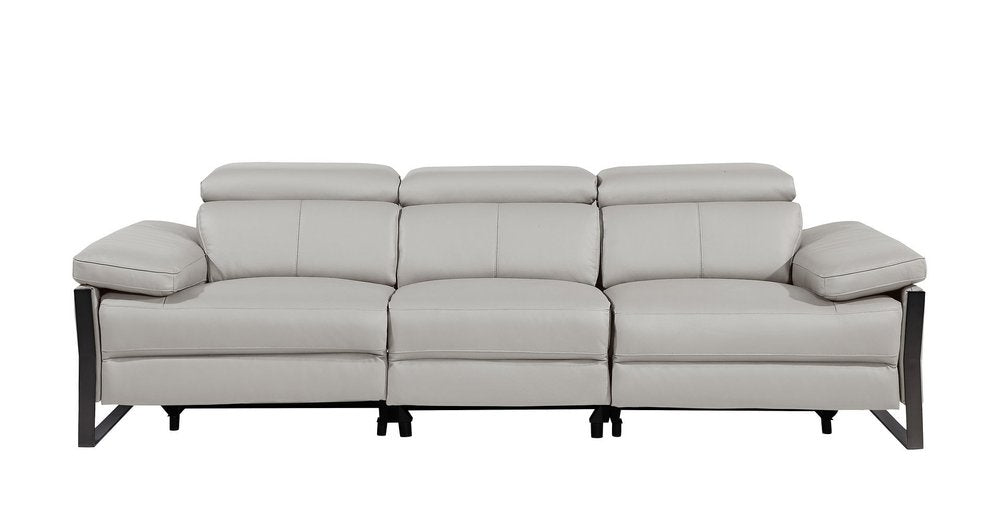 103" Dark Gray Top Grain Leather Reclining Metal USB Sofa