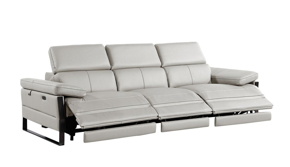 103" Dark Gray Top Grain Leather Reclining Metal USB Sofa