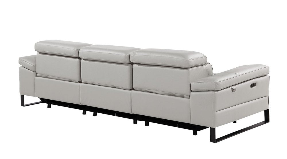 103" Dark Gray Top Grain Leather Reclining Metal USB Sofa