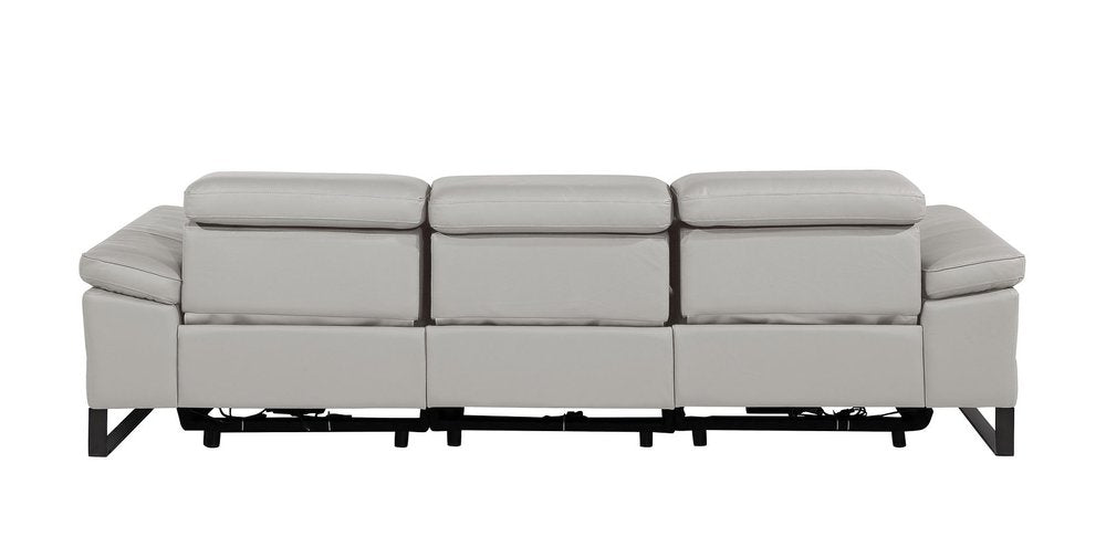 103" Dark Gray Top Grain Leather Reclining Metal USB Sofa