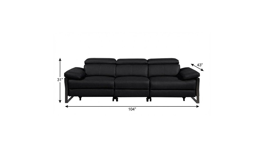 103" Dark Gray Top Grain Leather Reclining Metal USB Sofa