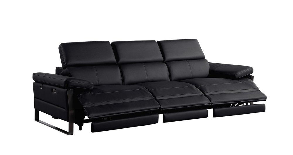 103" Dark Gray Top Grain Leather Reclining Metal USB Sofa