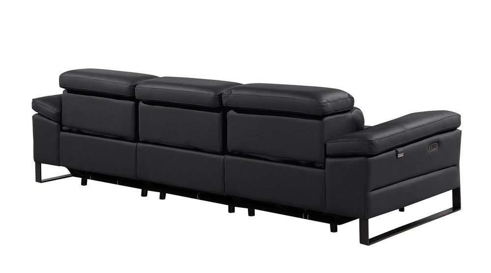 103" Dark Gray Top Grain Leather Reclining Metal USB Sofa